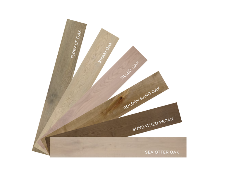 RevWood colors terrace oak, khaki oak, tilled oak, golden sand oak, sunbathed pecan, sea otter oak